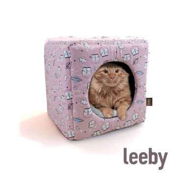 Leeby Cama Cueva Estampado Cómic Rosa para gatos